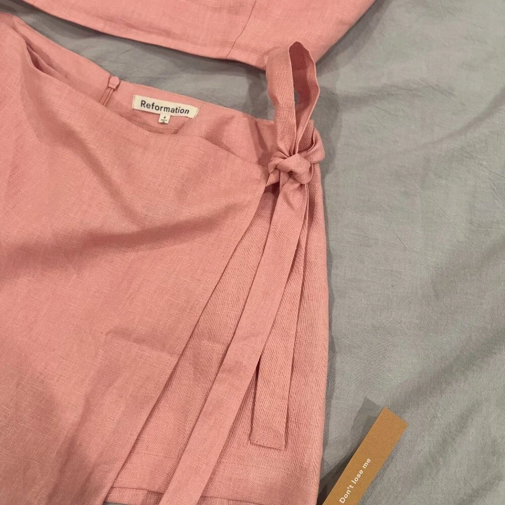 NWT Reformation France Linen Two Piece Set in Babygirl (Pink)